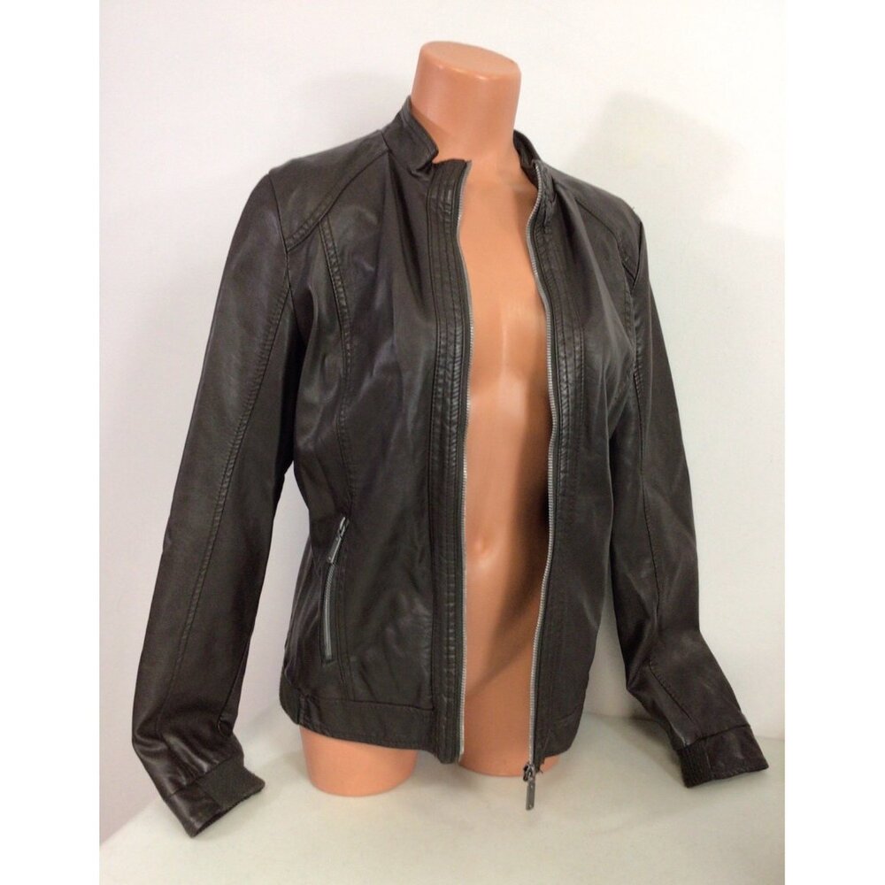 Royalty Brown Faux Leather Moto Jacket Womens Medium
